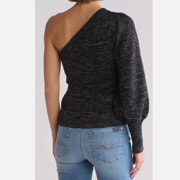 7 For All Mankind One Shoulder Sweater – Black Metallic, Size S – NWT - Picture 3 of 5